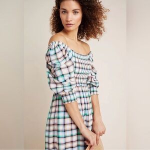 Anthropologie Maeve Cerie Plaid Off-Shoulder Dress